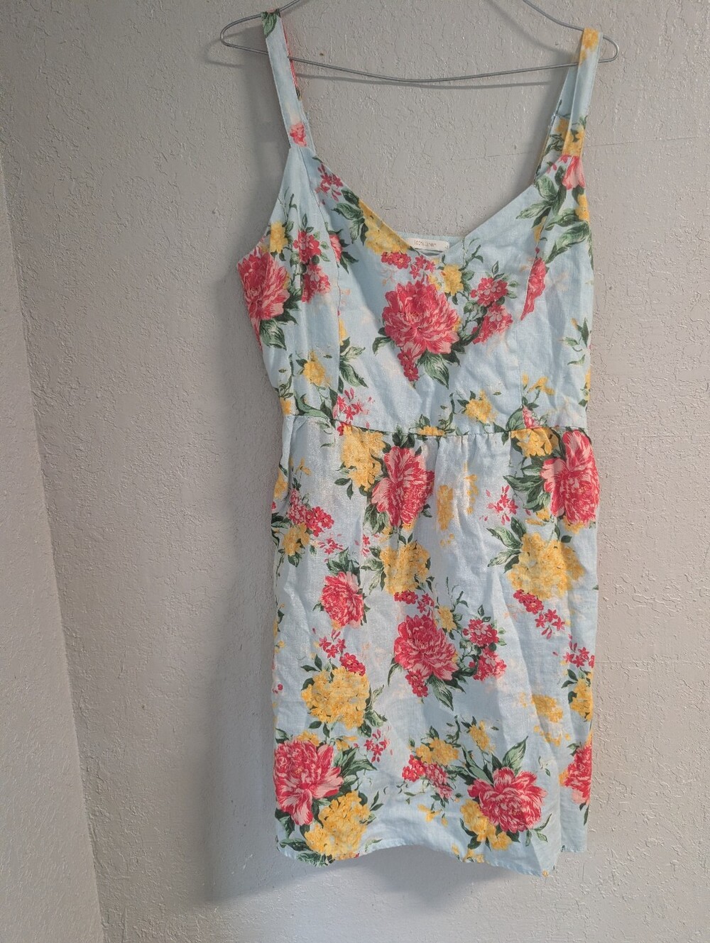Cynthia Rowley Linen Dress 10 Floral Blue Pockets Adjustable Straps Feminine